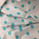 Aqua Light Blue Polka Dots on White Spandex Fabric