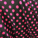 Pink Polka Dots on Black Spandex Fabric