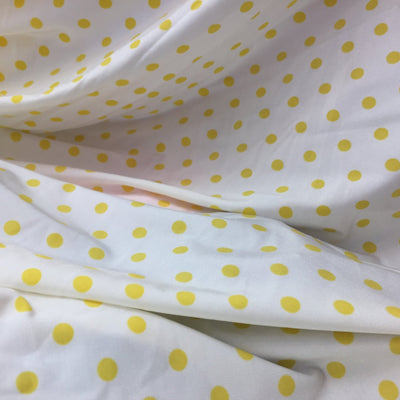Yellow Polka Dots on White Spandex Fabric