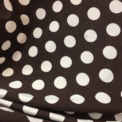 White Polka Dots on Brown Spandex Fabric