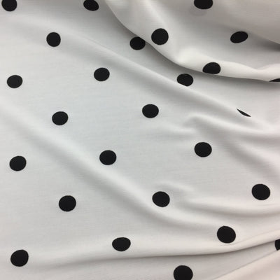 Black Polka Dots on White Spandex Fabric