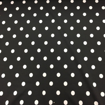 White Polka Dots on Black Spandex Fabric