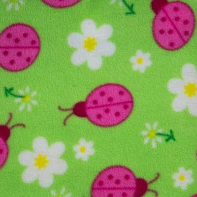 Pink Lady Bug on Green Anti Pill Animal Theme Fleece Fabric