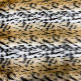Gold White Leopard Faux Fake Fur Animal Print Long Pile Fabric