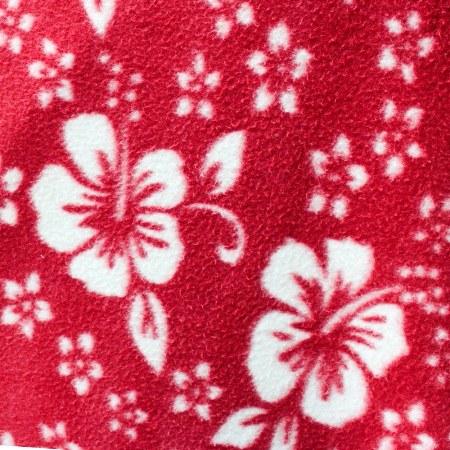 Hawaiian White Hibiscus Red Anti Pill Fleece Fabric