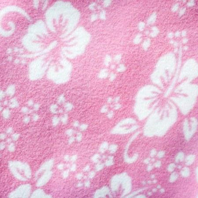Hawaiian White Hibiscus Foliage Pink Anti Pill Premium Fleece Fabric