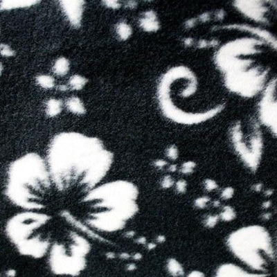 Hawaiian White Hibiscus Fields Black Anti Pill Premium Fleece Fabric