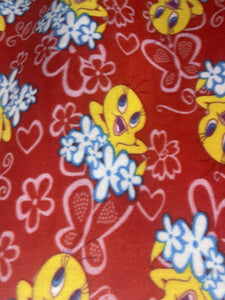 Tweety Flower Red Anti Pill Fleece Fabric