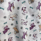 Purple Dogs Bones and Balls Poly Cotton Fabric