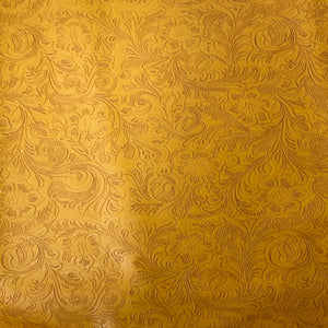 Mustard Western Floral Pu Leather Vinyl Fabric / 50 Yards Roll
