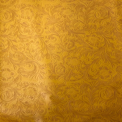 Mustard Western Floral Pu Leather Vinyl Fabric / 50 Yards Roll