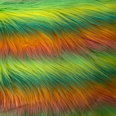 Green Orange Faux Fur Striped Long Pile Fabric
