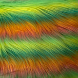 Green Orange Faux Fur Striped Long Pile Fabric