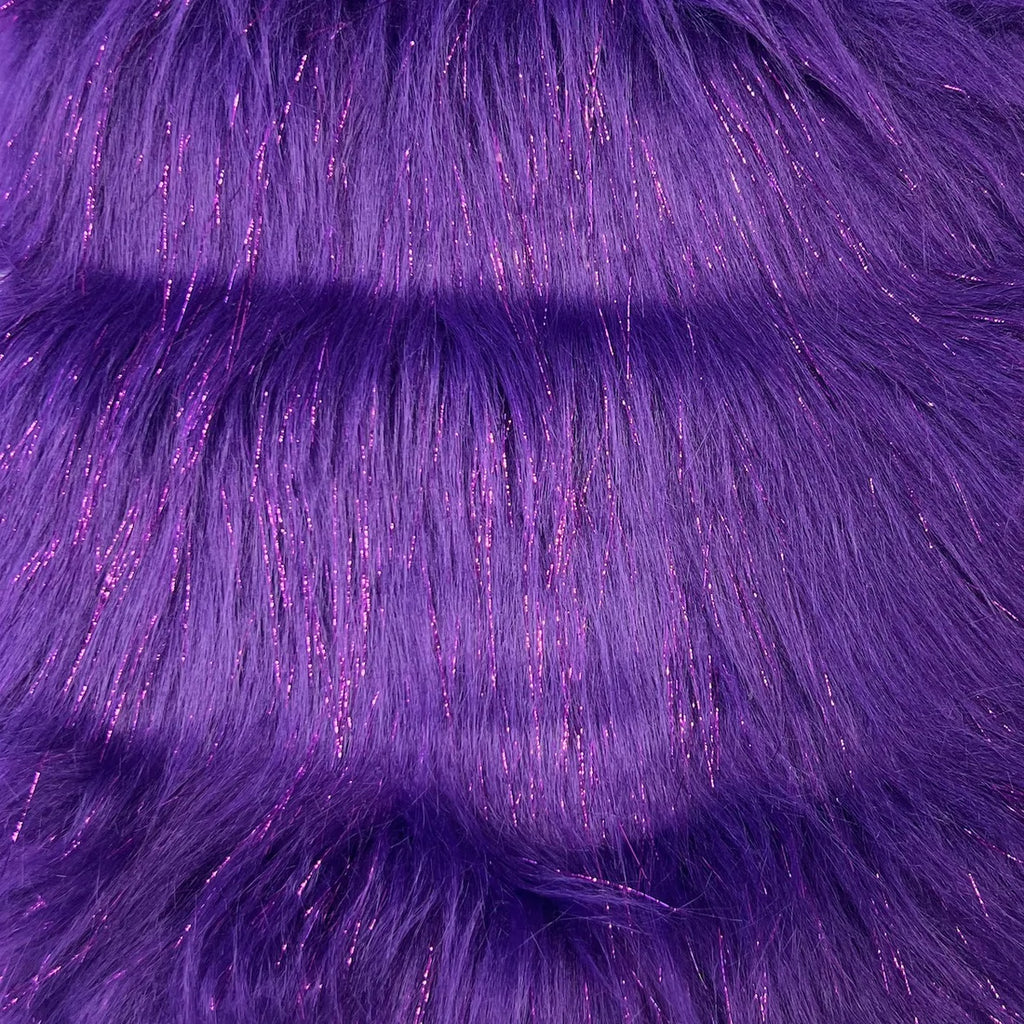 Purple Tinsel Sparkle Glitter Shaggy Faux Fur Long Pile Fabric