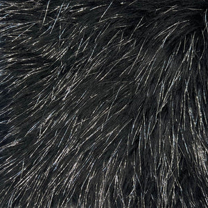 Black Tinsel Sparkle Glitter Shaggy Faux Fur Long Pile Fabric
