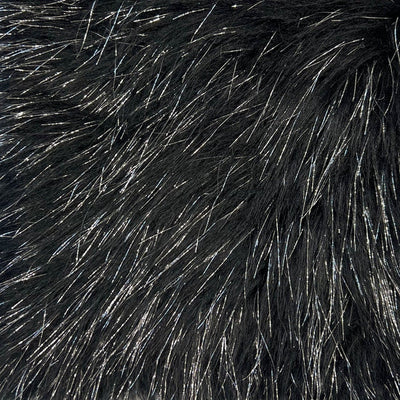 Black Tinsel Sparkle Glitter Shaggy Faux Fur Long Pile Fabric