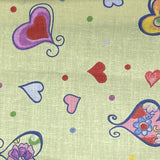 Hearts on Green Poly Cotton Fabric