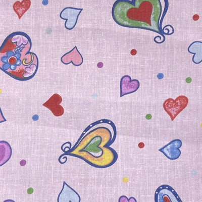 Hearts on Pink Poly Cotton Fabric