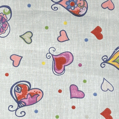 Hearts on Blue Poly Cotton Fabric