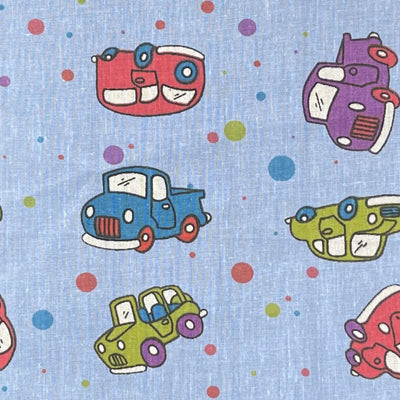 Car on Blue Poly Cotton Fabric