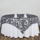 Black White Taffeta Flocking Damask Square Overlay 85" x 85"