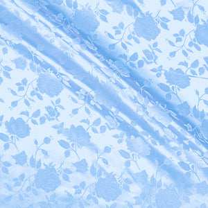 Satin Jacquard Roses Light Blue Fabric