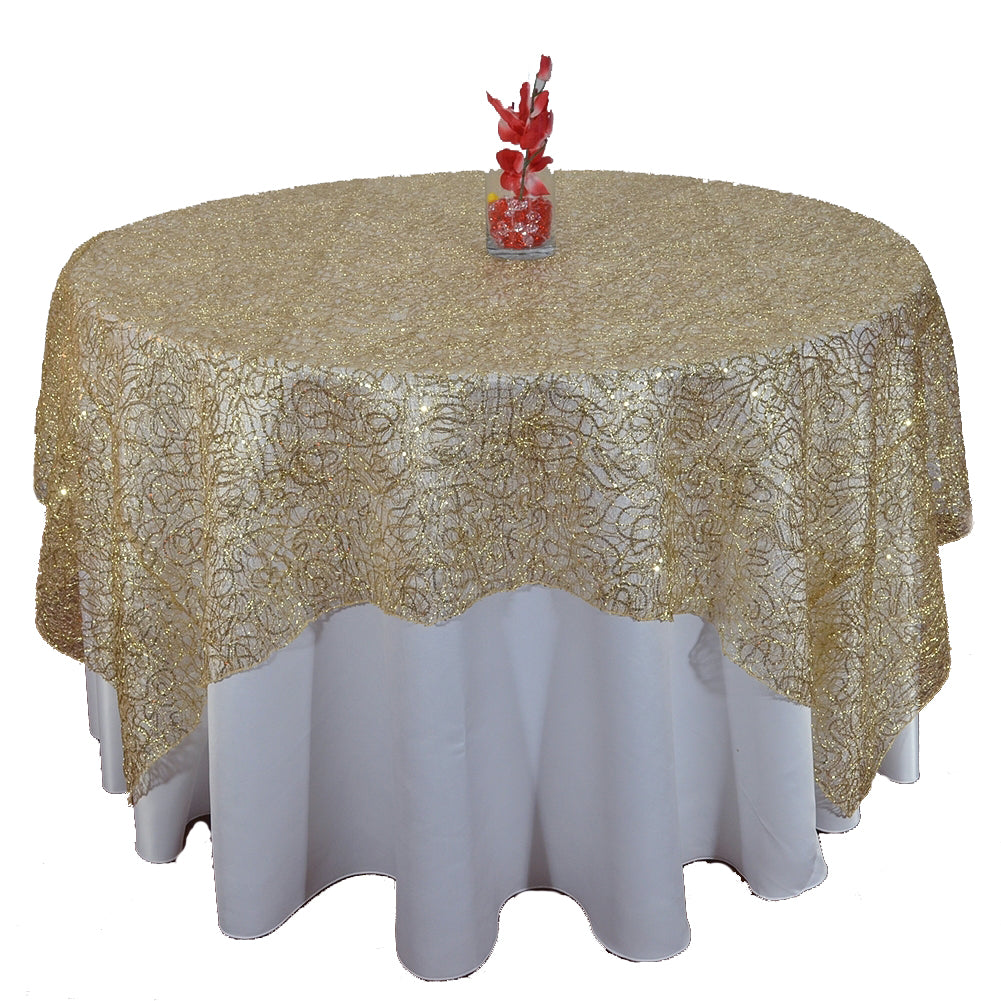Champagne Spider Mesh Sequin Overlay Tablecloth 60" x 60"