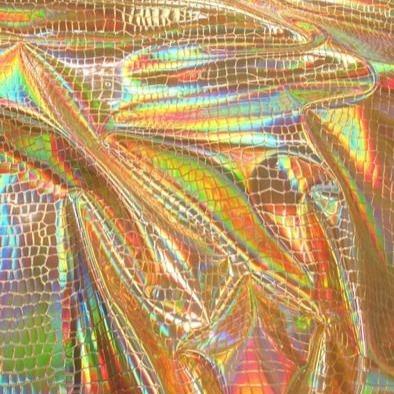 iFabric Gold Nuevo Iridescent Holographic Embossed Crocodile Vinyl Fabric