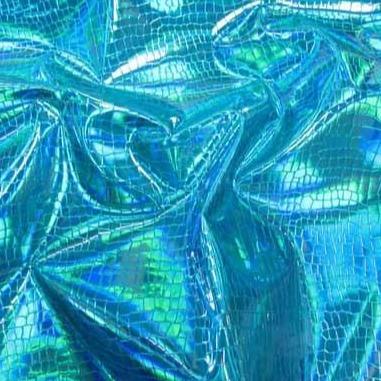 Turquoise Nuevo iridescent Holographic Embossed Crocodile Vinyl Fabric