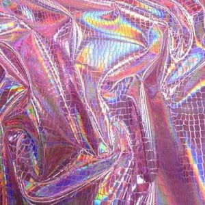 Pink Nuevo iridescent Holographic Embossed Crocodile Vinyl Fabric