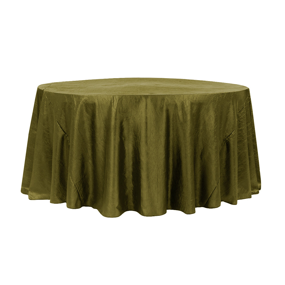 132" Olive Crinkle Crushed Taffeta Round Tablecloth