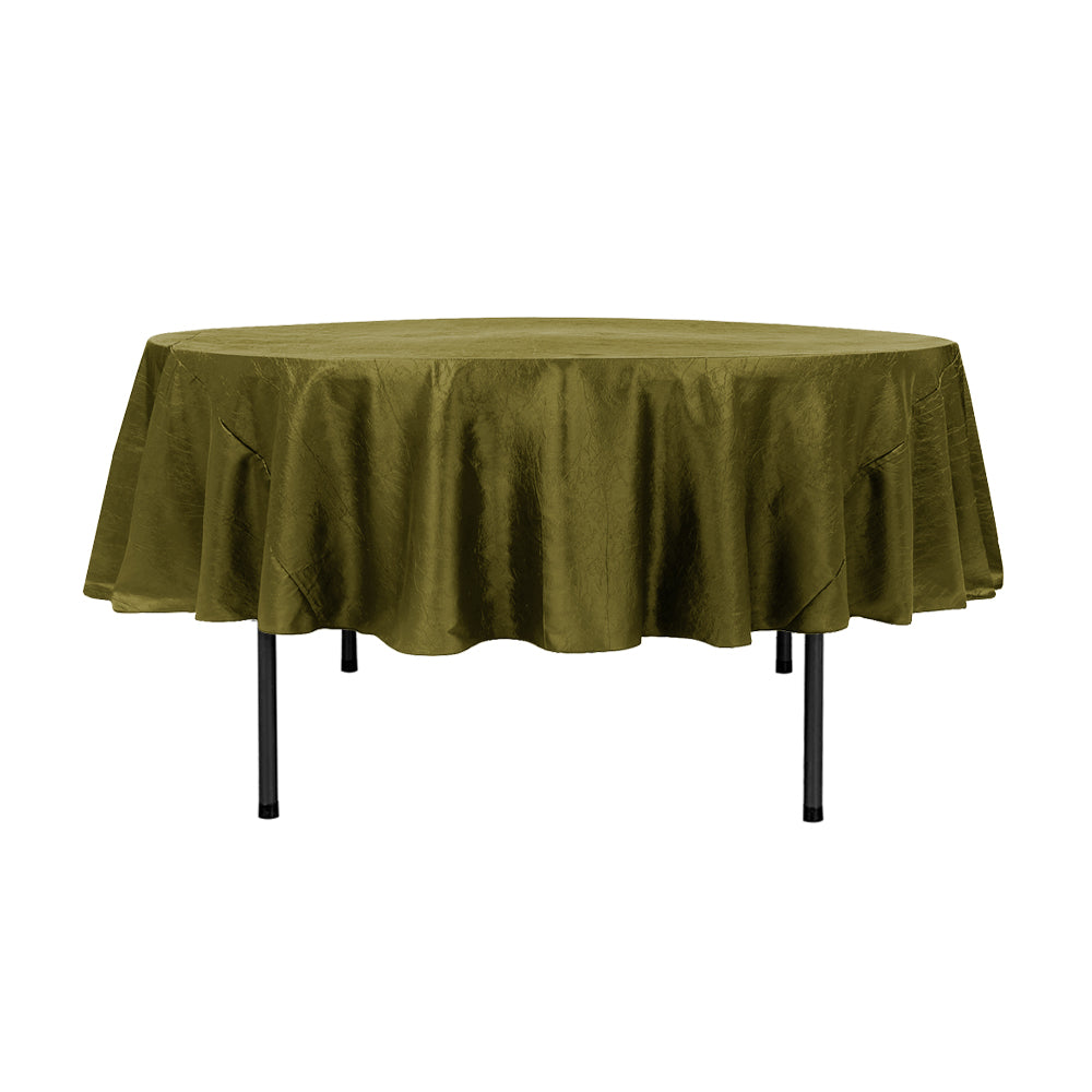 90" Olive Crinkle Crushed Taffeta Round Tablecloth