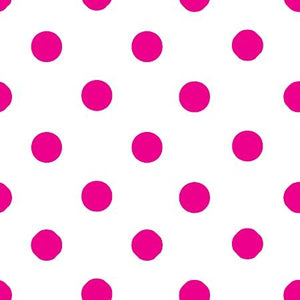 One Inch Fuschia Dots on White Poly Cotton Fabric