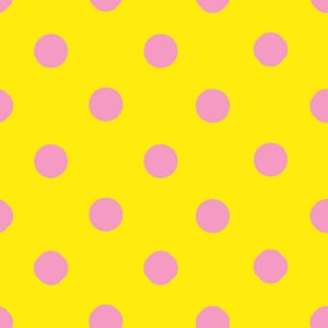 One Inch Pink Dots on Yellow Poly Cotton Fabric