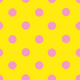 One Inch Pink Dots on Yellow Poly Cotton Fabric