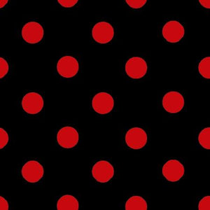 One Inch Red Dots on Black Poly Cotton Fabric