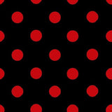 One Inch Red Dots on Black Poly Cotton Fabric