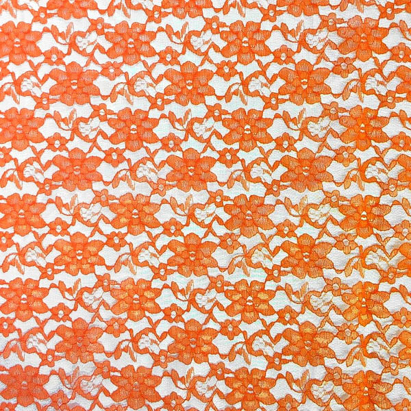 Orange Raschel Lace Fabric