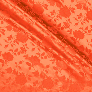 Satin Jacquard Roses Orange Fabric