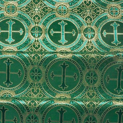 Green Metallic Church Cross Brocade fabric