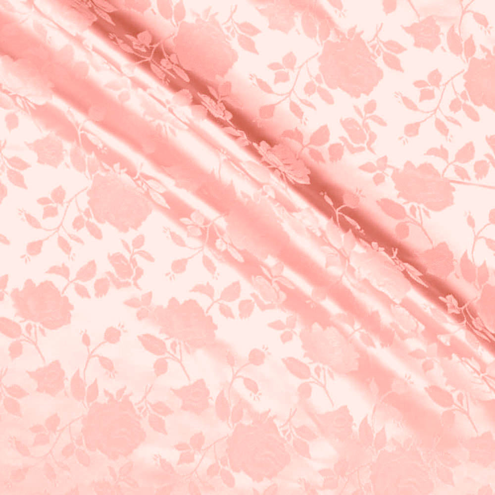 Peach Satin Jacquard Roses Fabric