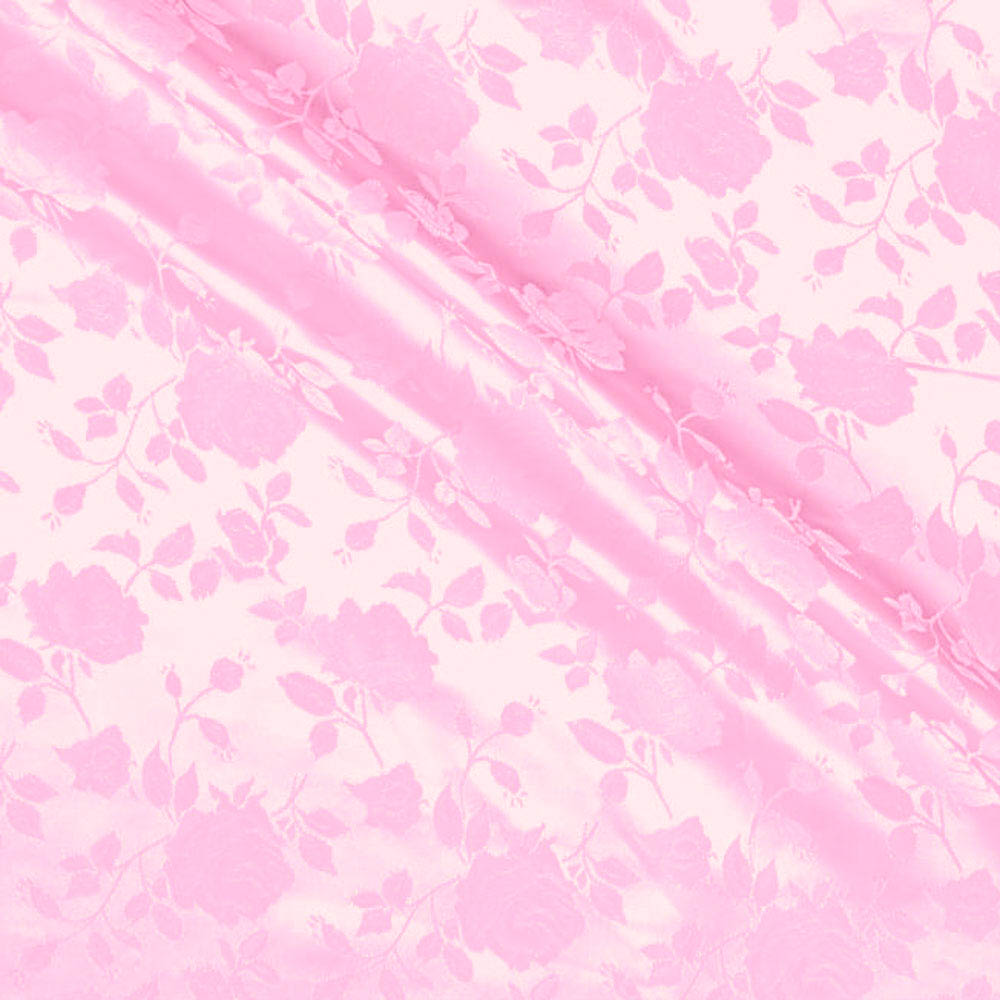 Pink Satin Jacquard Roses Fabric