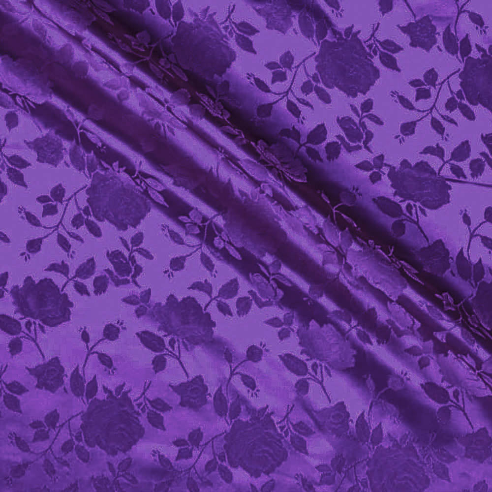 Purple Satin Jacquard Roses Fabric