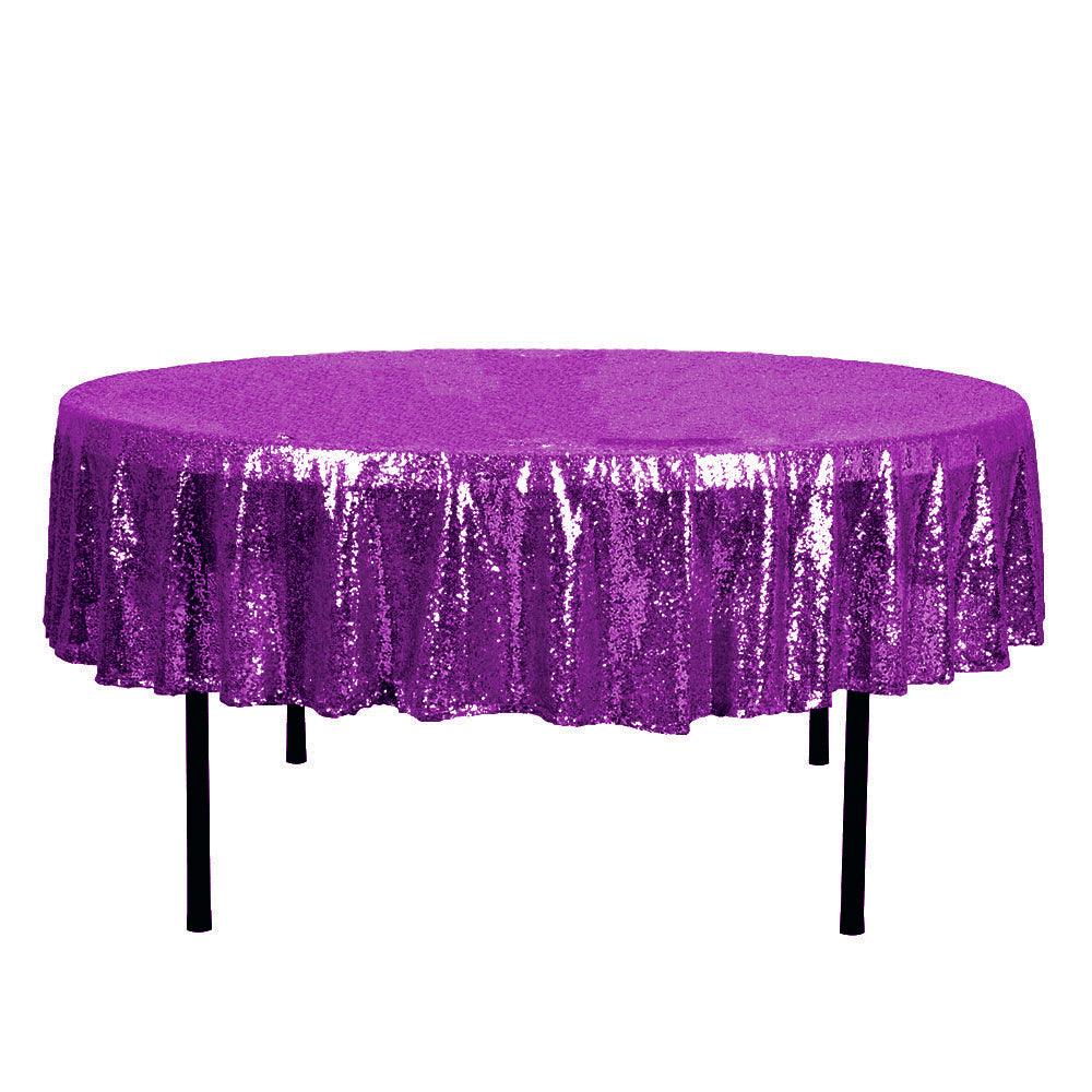 90" Purple Glitz Sequin Round Tablecloth