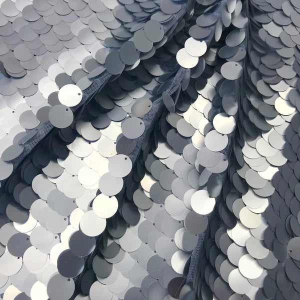 Silver Big Dot Large Paillette Sequin on Mesh Fabric iFabric