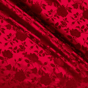 Red Satin Jacquard Roses Fabric