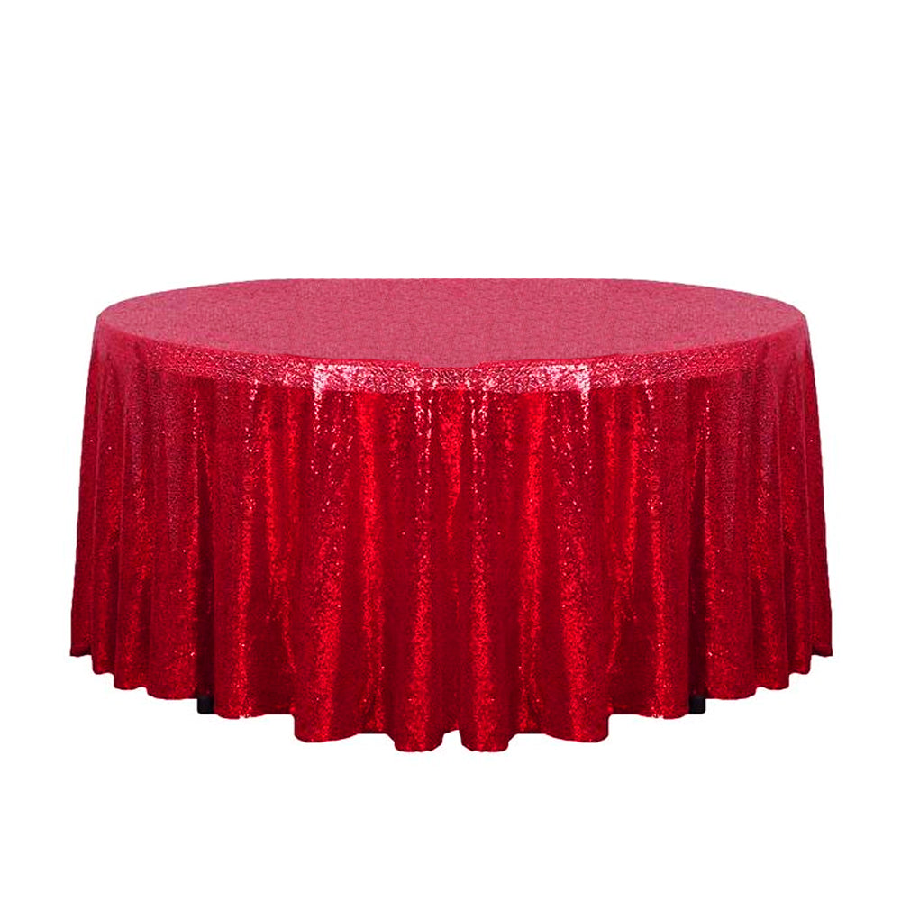 120" Red Glitz Sequin Round Tablecloth