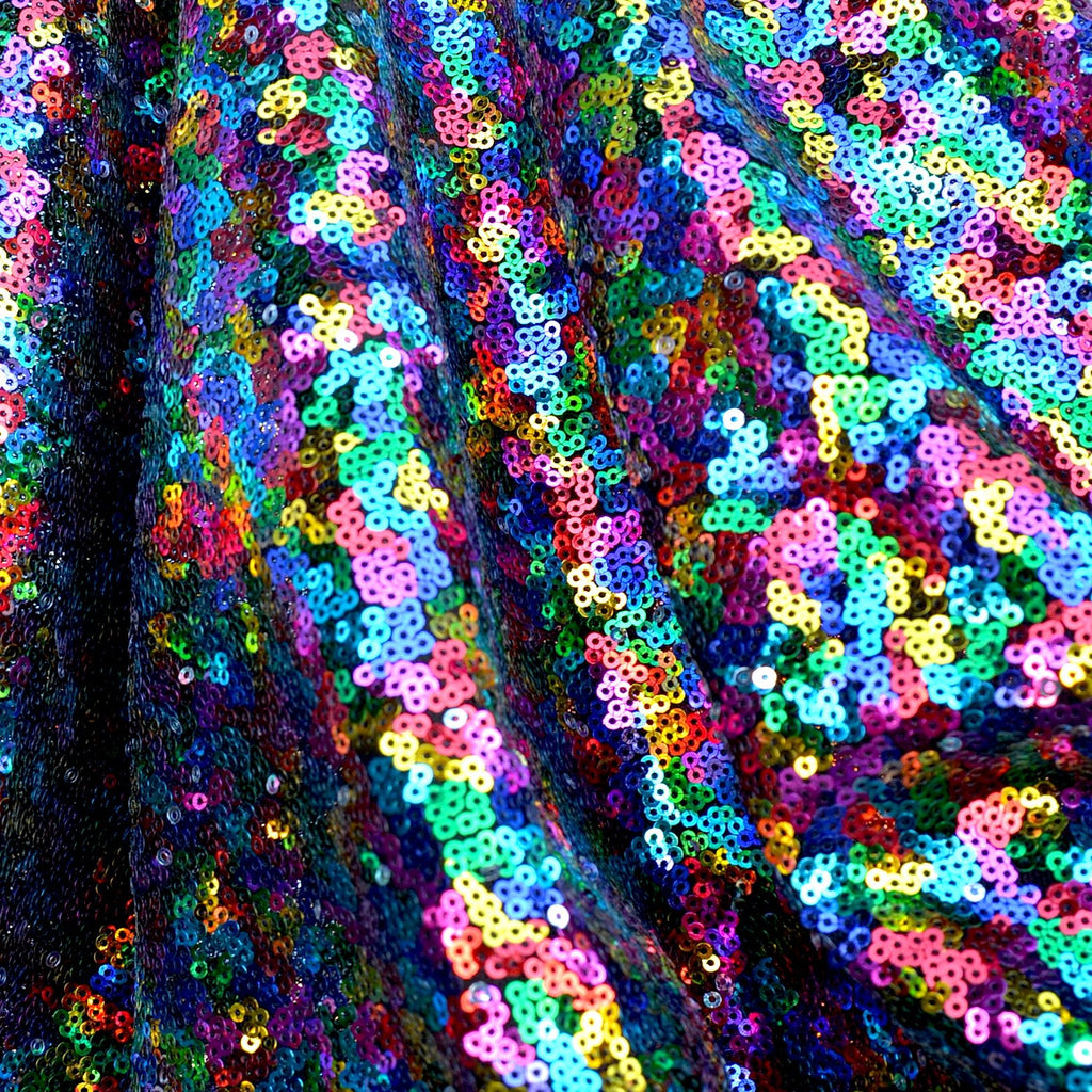 Maedi Gras Rainbow Multi Colored Mini Glitz Sequin Mesh Fabric