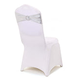 (12 / Pack) Metallic Silver Spandex Chair Sashes With Attached Round Diamond Buckles