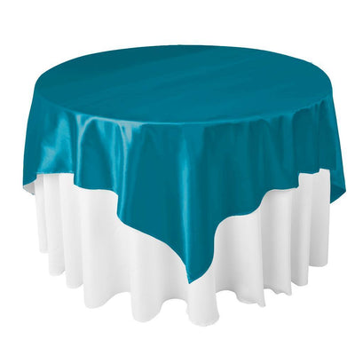 Dark Teal Bridal Satin Overlay Tablecloth 85